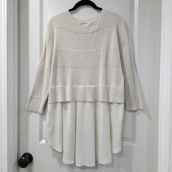 STYLUS Cream Knit Lightweight Sweater Tunic, High-Low Hem, Cotton Modal Blend - Picture 9 of 16